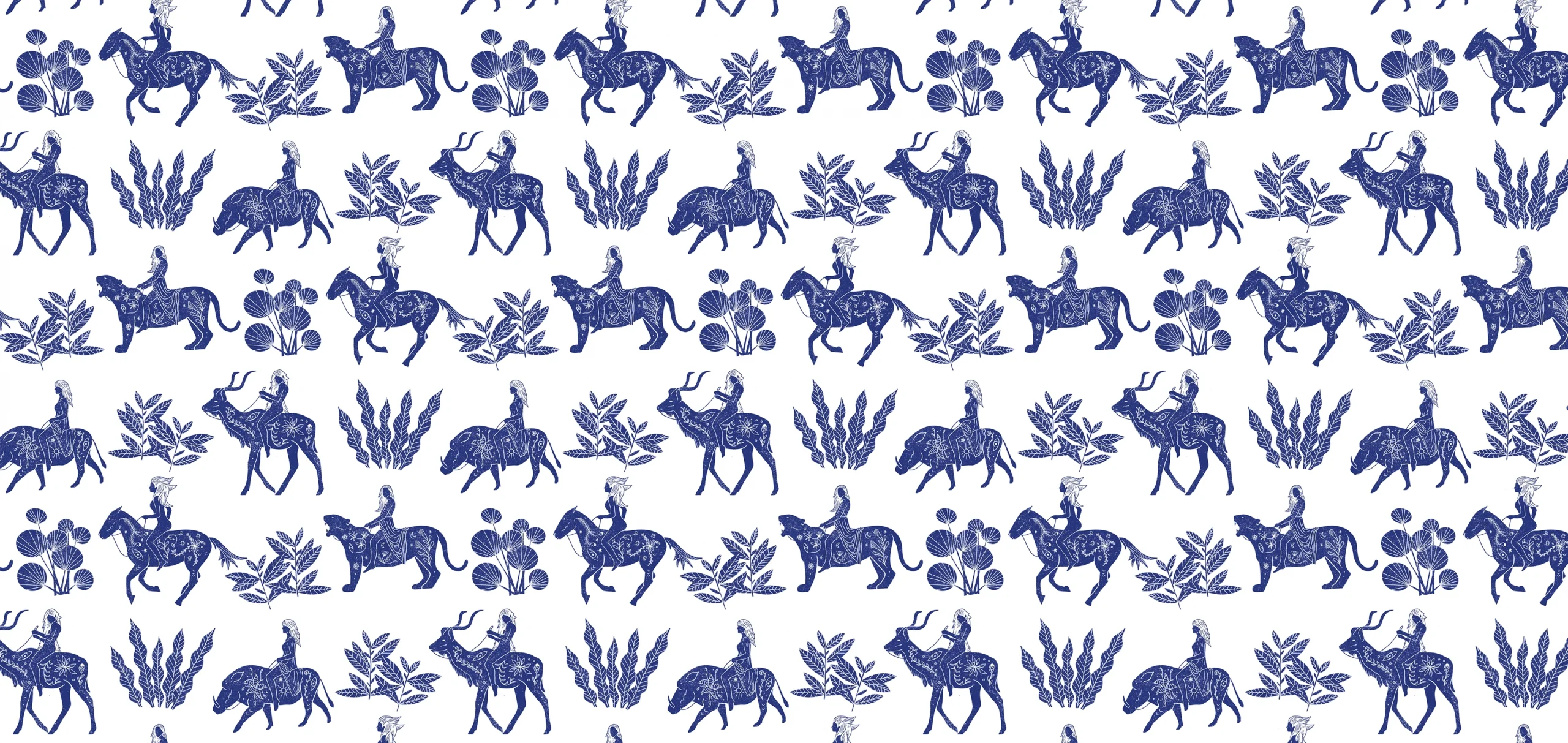 Ben Grib Collection BG04 Blue horse, tiger on white print, Orms Print Room