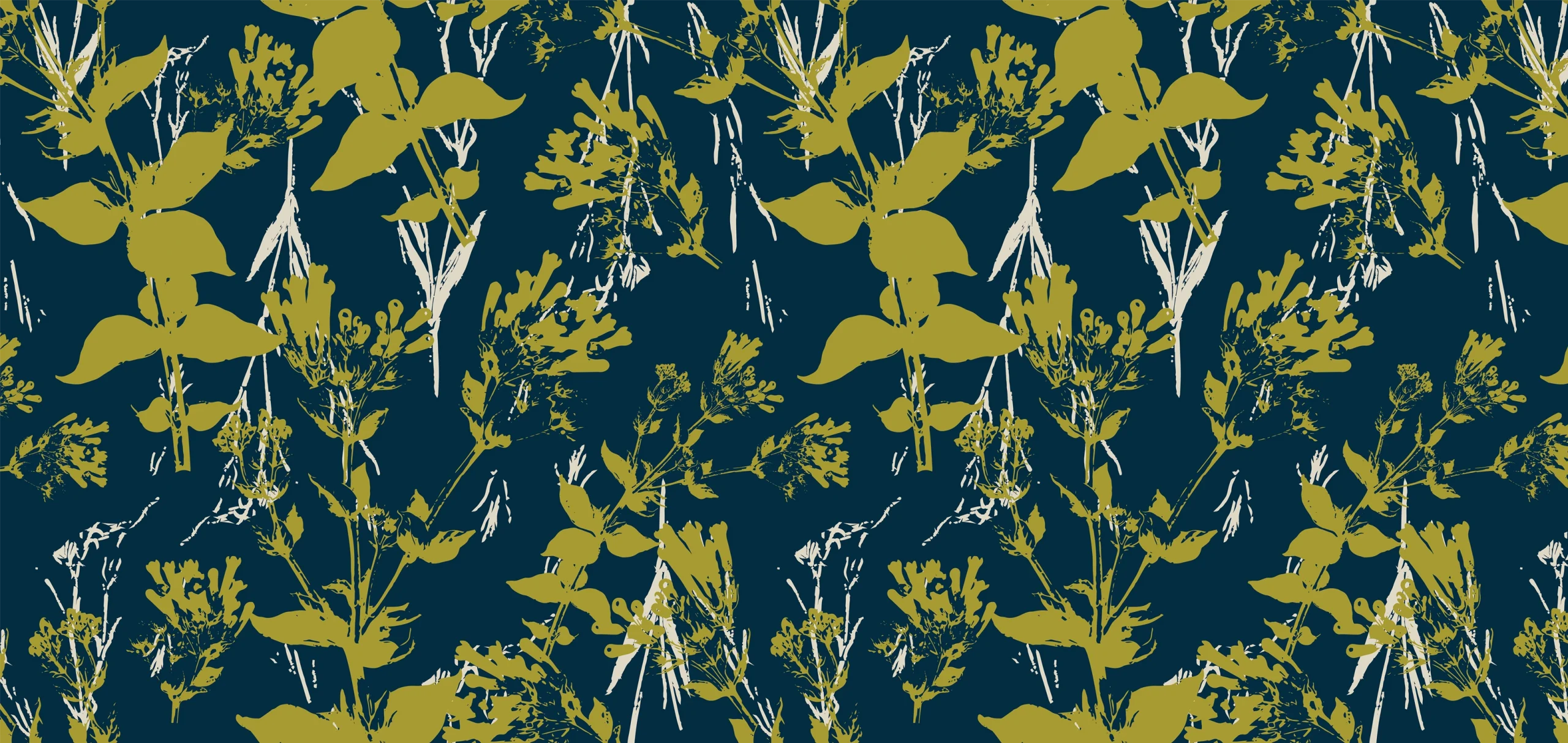 Caryn Clarke Collection CCL04 Bold botanical print in navy and chartreuse print, Orms Print Room