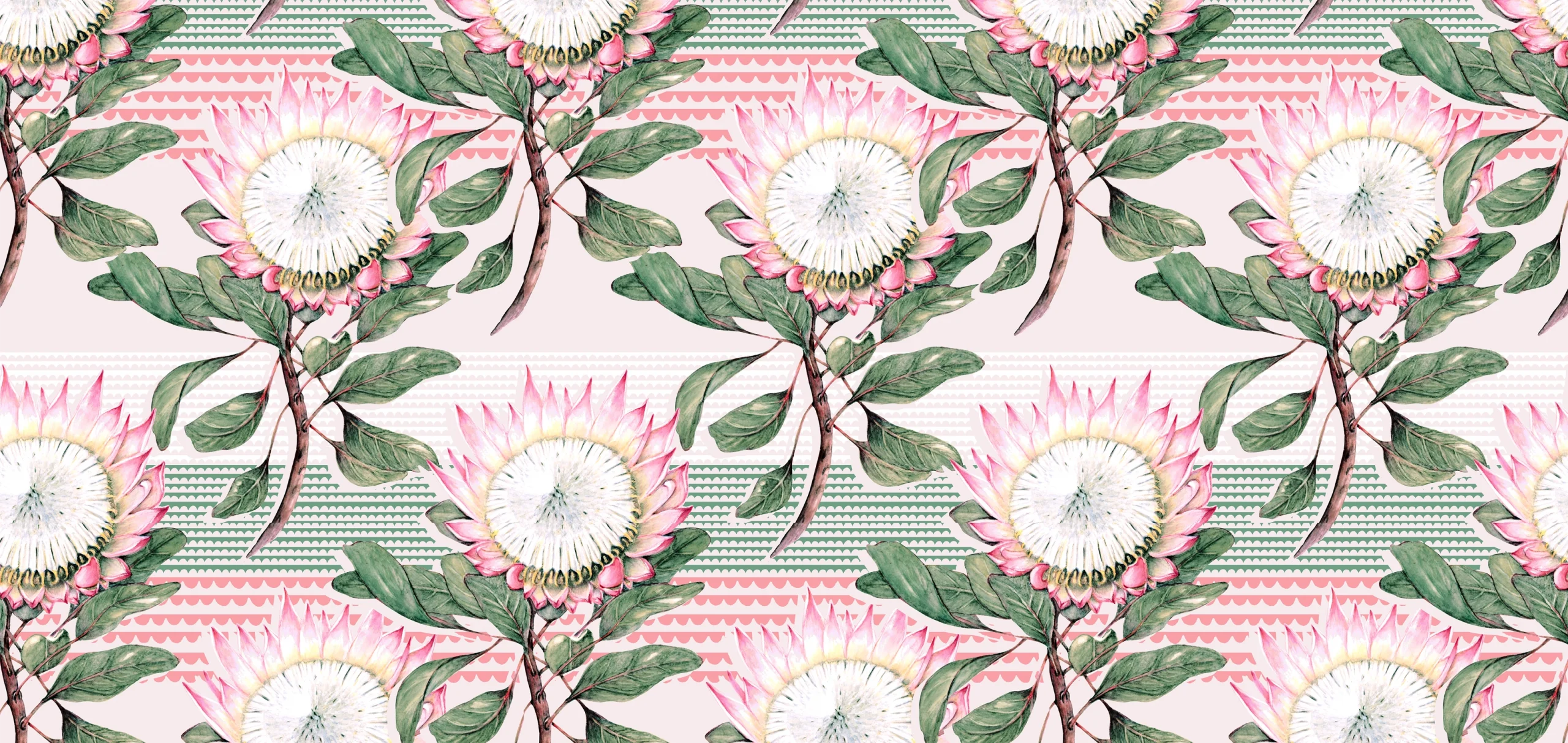 Msasa Design MD02 Pink Protea with patterns print, Orms Print Room