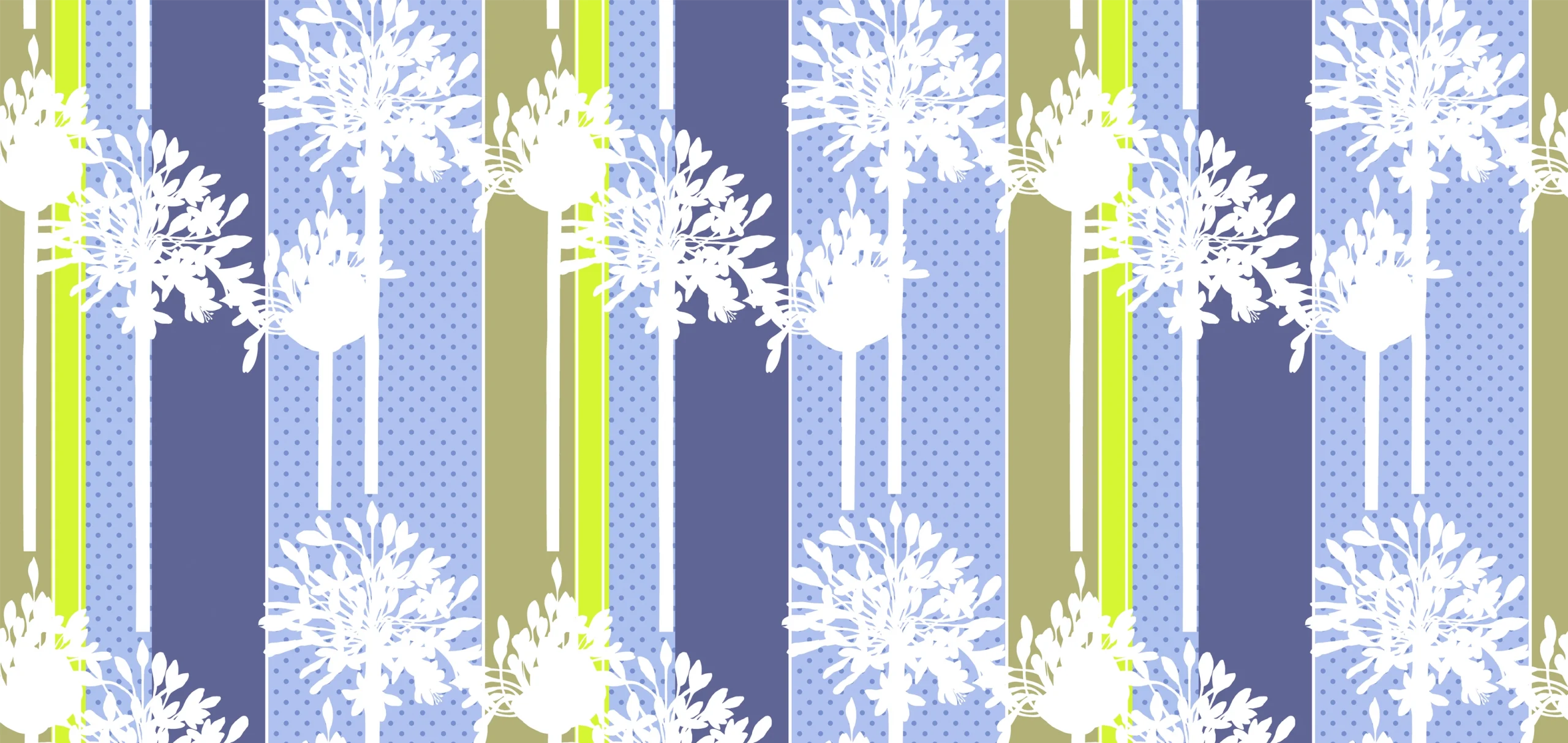 Msasa Design MD11 White Agapanthus on blue, stripe background print, Orms Print Room