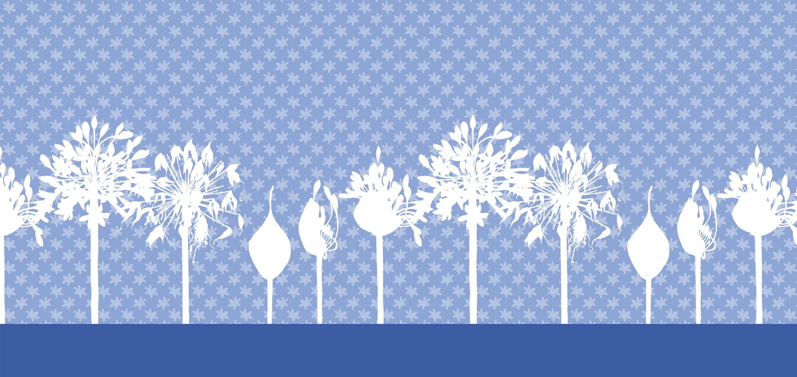 Msasa Design MD15 White Agapanthus on blue background print, Orms Print Room