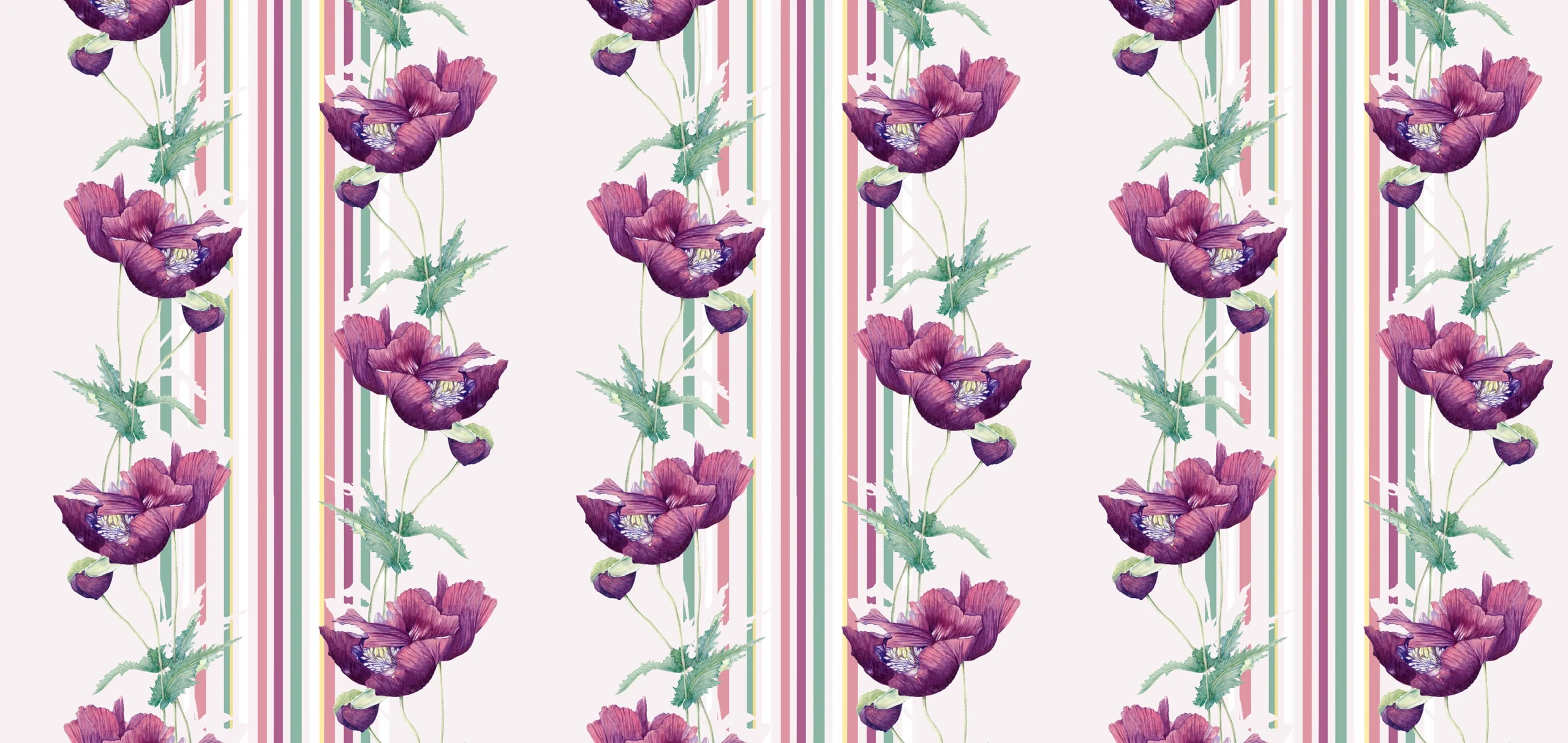 Msasa Design MD25 Purple flower on purple stripe background print, Orms Print Room