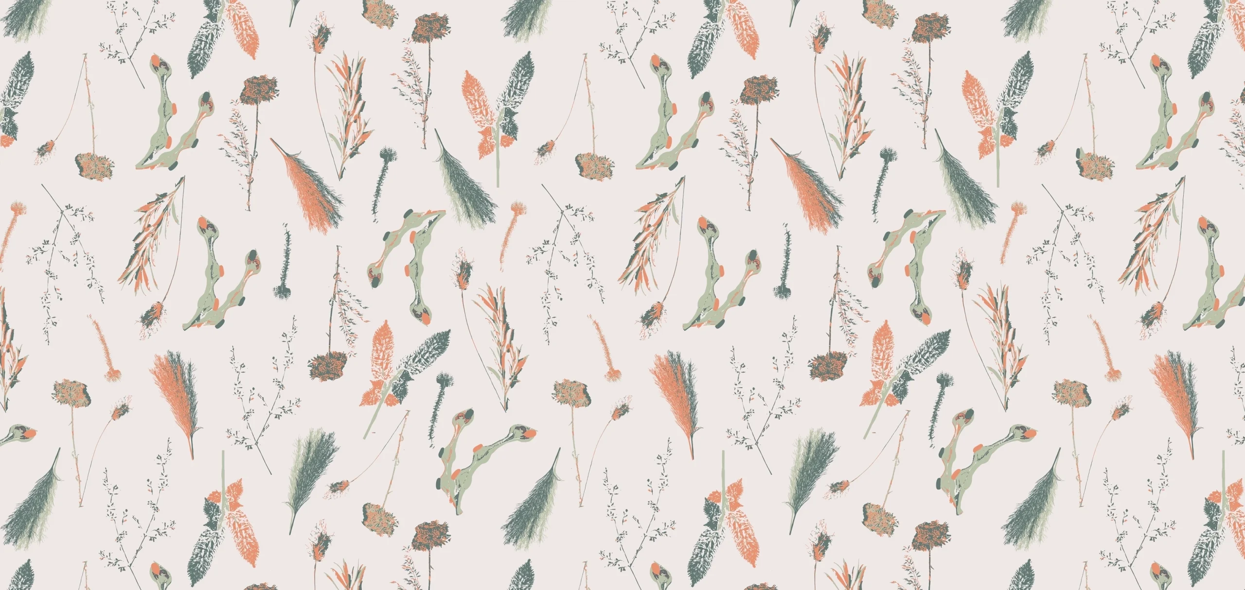 Natalie Wienand Collection NW06 New beginnings, white flower and grass pattern on pink, Orms Print Room