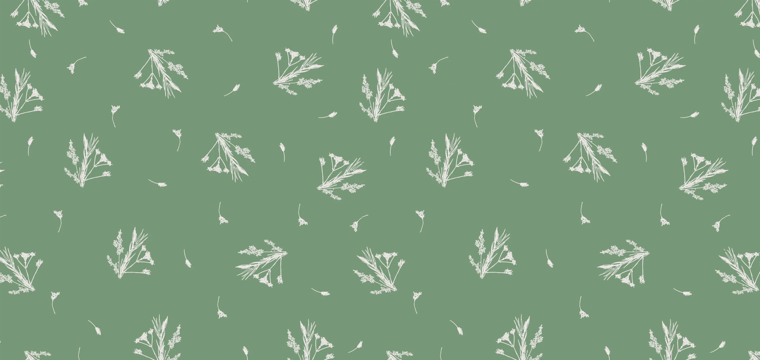 Natalie Wienand Collection NW08 New beginnings, white flower pattern on green, Orms Print Room