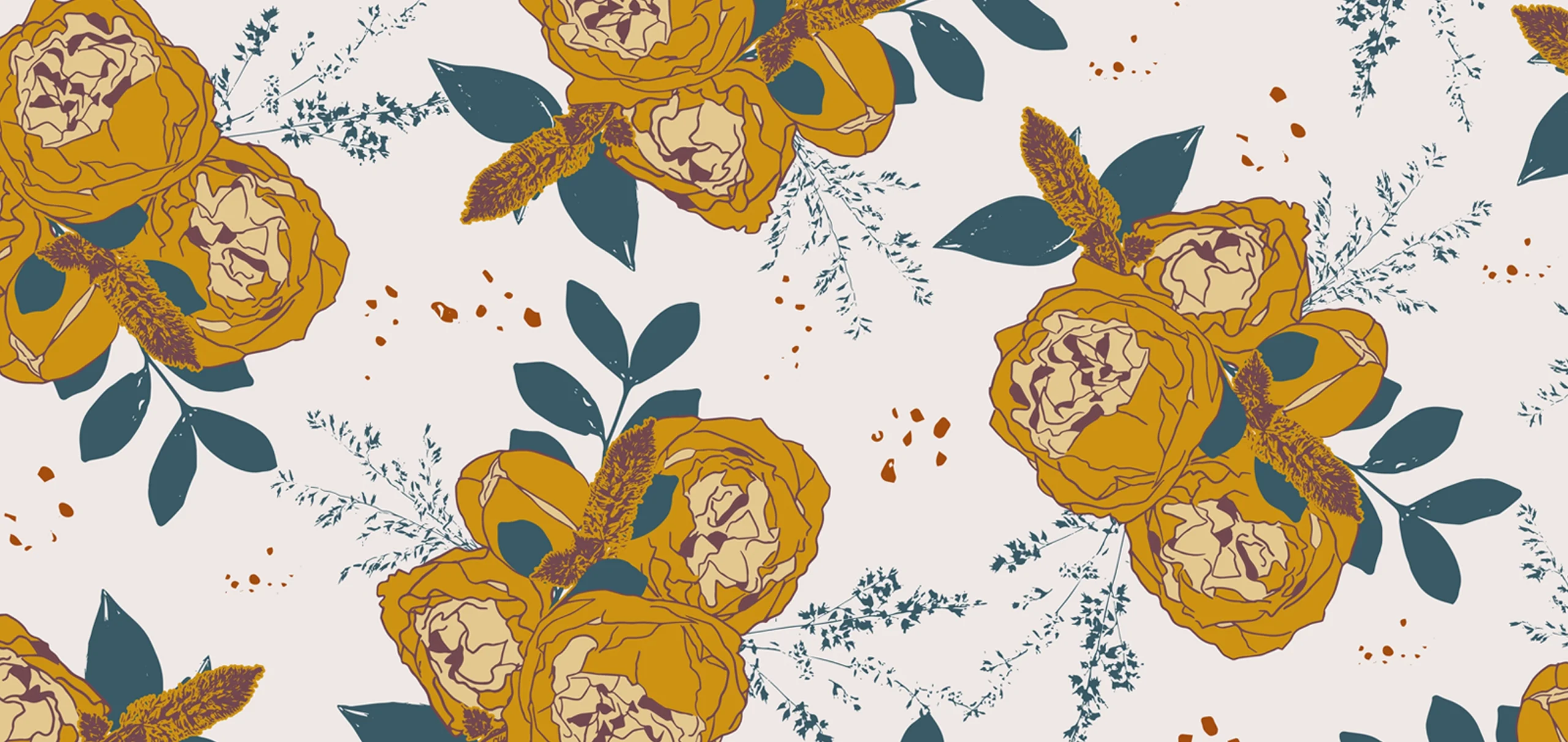 Natalie Wienand Collection NW16 New beginnings, flower pattern, blue, mustard, Orms Print Room