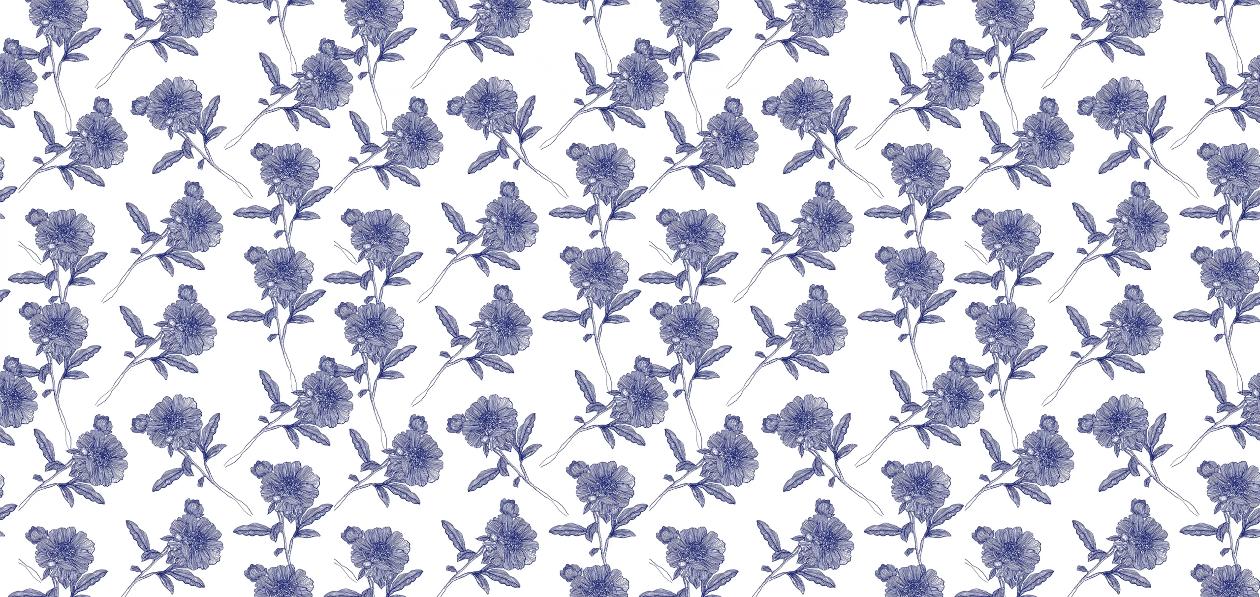 Sarah Allderman Collection SA01 Blue flower on white print, Orms Print Room