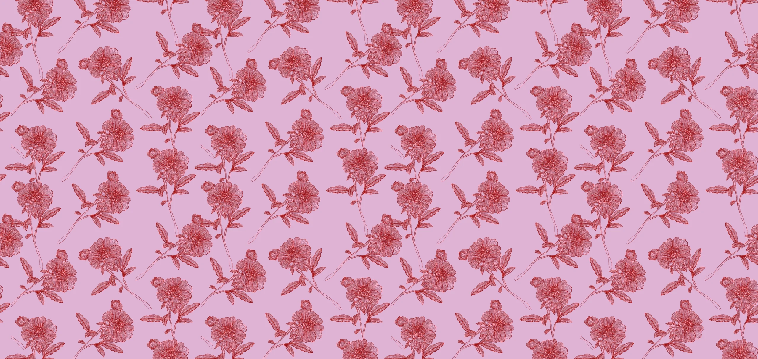 Sarah Allderman Collection SA04 Red flowers on pink print, Orms Print Room