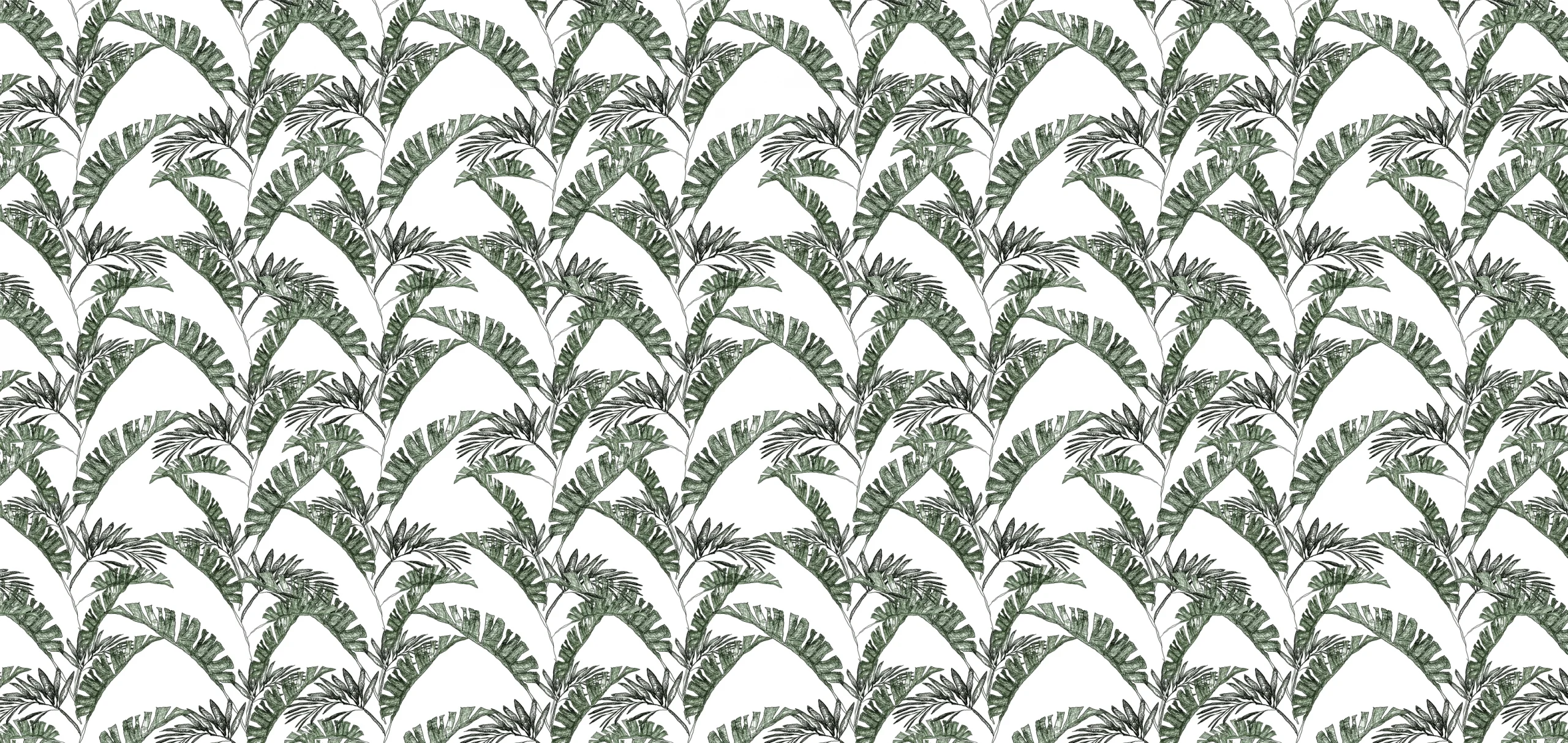 Sarah Allderman Collection SA07 Green palm leaves on white print, Orms Print Room