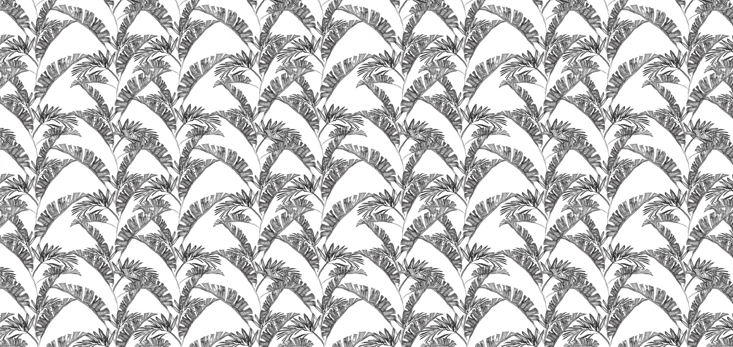 Sarah Allderman Collection SA08 Black palm leaves on white print, Orms Print Room